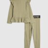 Mini Girls Khaki RI Waist Band Ribbed Set