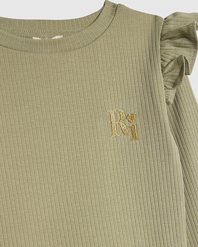 Mini Girls Khaki RI Waist Band Ribbed Set