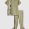 Mini Girls Khaki Satin Bow T-Shirt Set