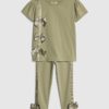 Mini Girls Khaki Satin Bow T-Shirt Set