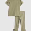 Mini Girls Khaki Satin Bow T-Shirt Set