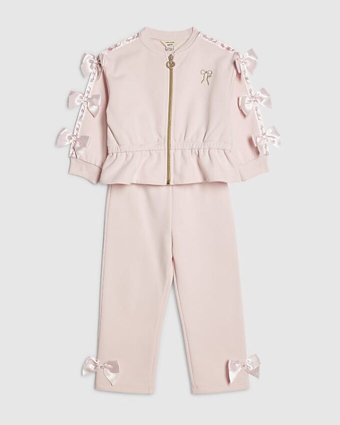 Mini Girls Pink Bow Cinched Sweatshirt Set
