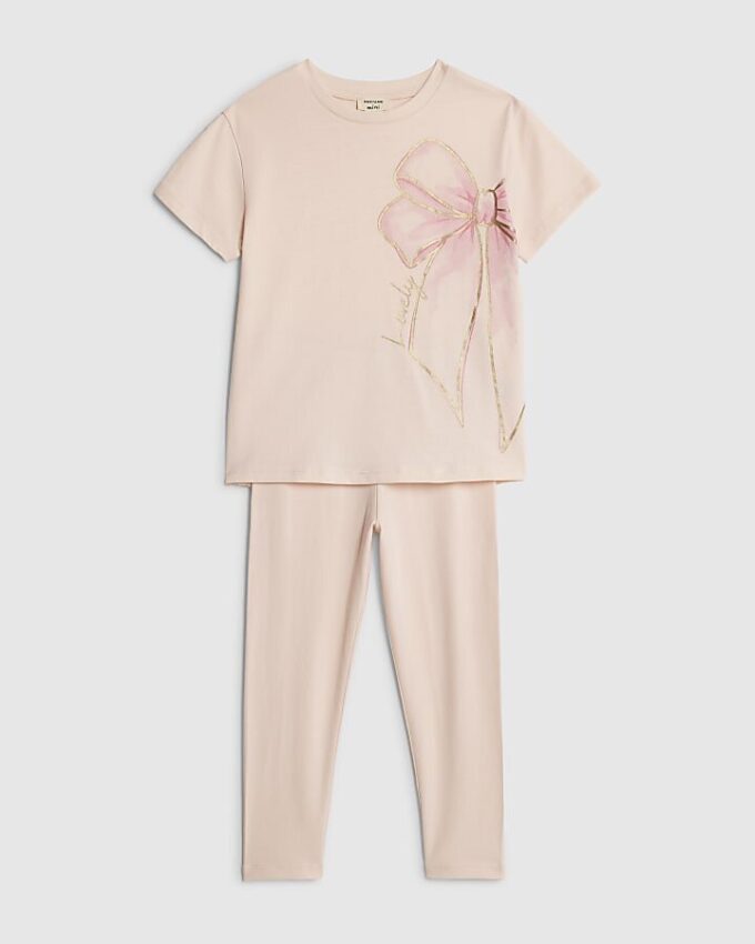 Mini Girls Pink Bow T-Shirt And Leggings Set