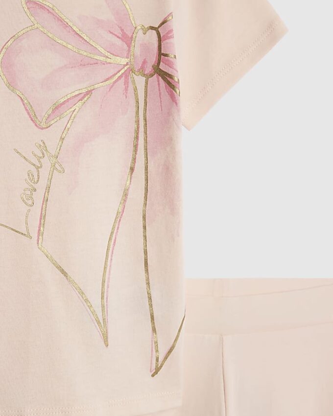 Mini Girls Pink Bow T-Shirt And Leggings Set