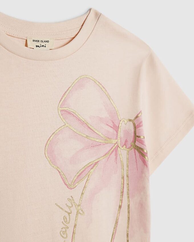 Mini Girls Pink Bow T-Shirt And Leggings Set