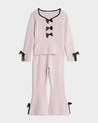 Mini Girls Pink Bow Trousers Set