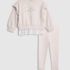 Mini Girls Pink Broderie Hem Sweatshirt Set