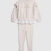 Mini Girls Pink Broderie Hem Sweatshirt Set