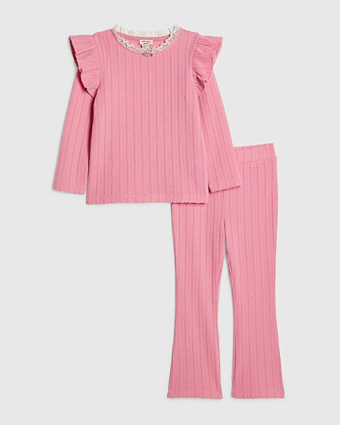 Mini Girls Pink Cable Knitted T-Shirt Set