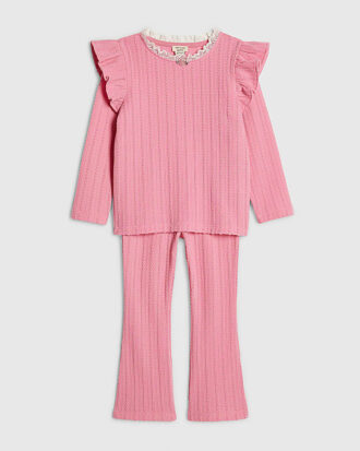 Mini Girls Pink Cable Knitted T-Shirt Set