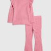 Mini Girls Pink Cable Knitted T-Shirt Set