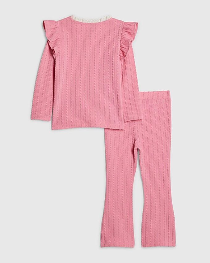 Mini Girls Pink Cable Knitted T-Shirt Set