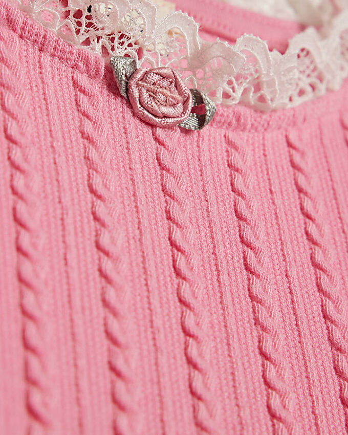 Mini Girls Pink Cable Knitted T-Shirt Set