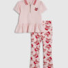 Mini Girls Pink Cherry Bow Leggings Set