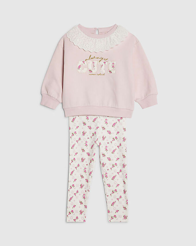 Mini Girls Pink Collared Sweatshirt Set