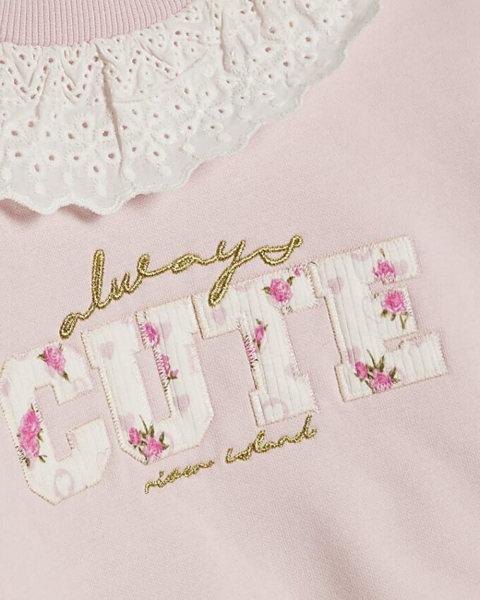 Mini Girls Pink Collared Sweatshirt Set