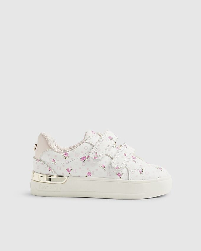 Mini Girls Pink Ditsy Rose Bud Trainers