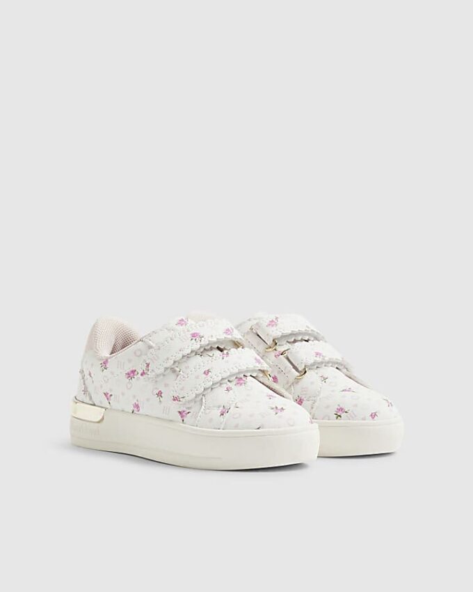 Mini Girls Pink Ditsy Rose Bud Trainers