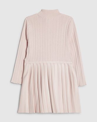 Mini Girls Pink Faux Leather Pleated Dress