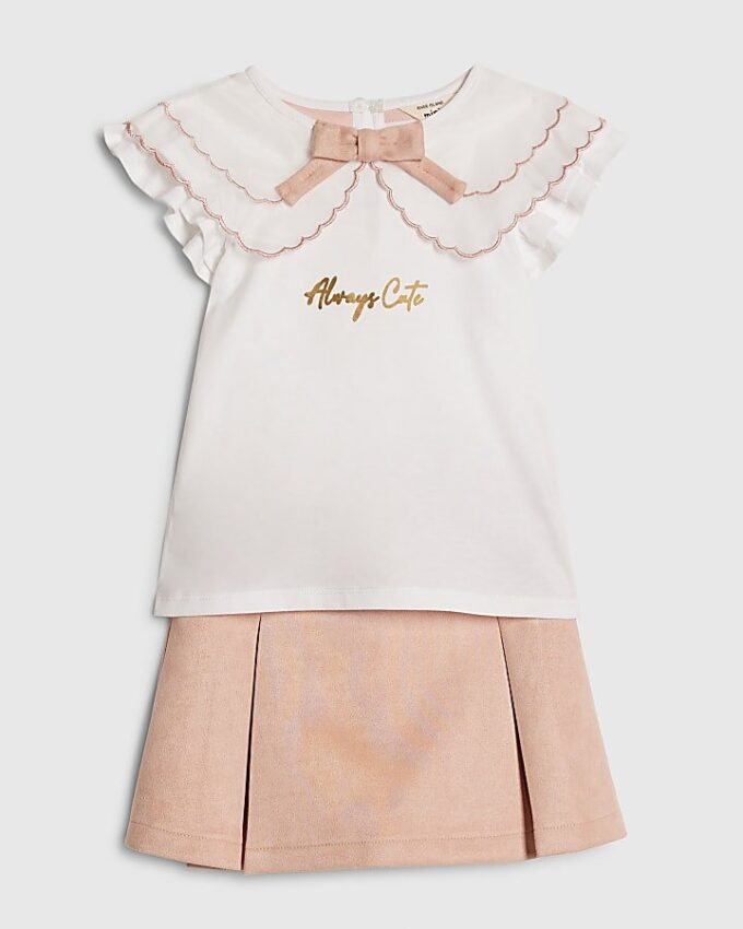 Mini Girls Pink Faux Suede Skort Set