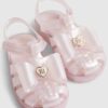 Mini Girls Pink Glitter Bow Jelly Sandals