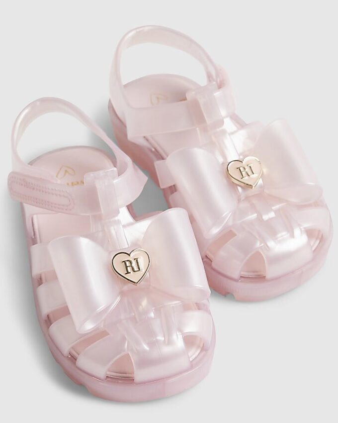 Mini Girls Pink Glitter Bow Jelly Sandals
