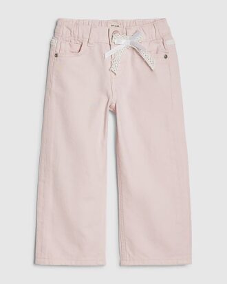 Mini Girls Pink Lace Bow Wide Leg Jeans