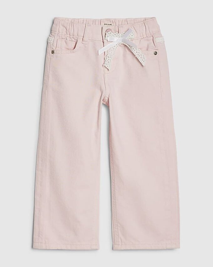Mini Girls Pink Lace Bow Wide Leg Jeans