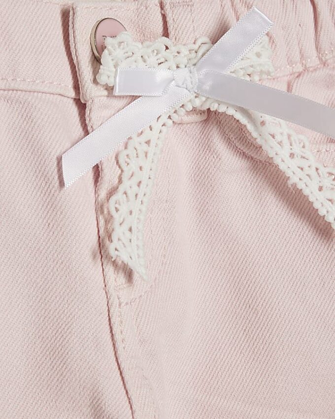 Mini Girls Pink Lace Bow Wide Leg Jeans