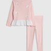 Mini Girls Pink Pointelle 3D Bow Top Set