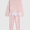Mini Girls Pink Pointelle 3D Bow Top Set