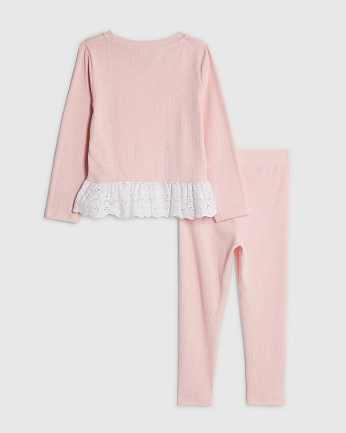 Mini Girls Pink Pointelle 3D Bow Top Set