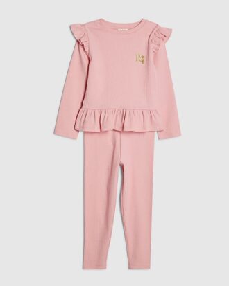Mini Girls Pink RI Waistband Ribbed Set