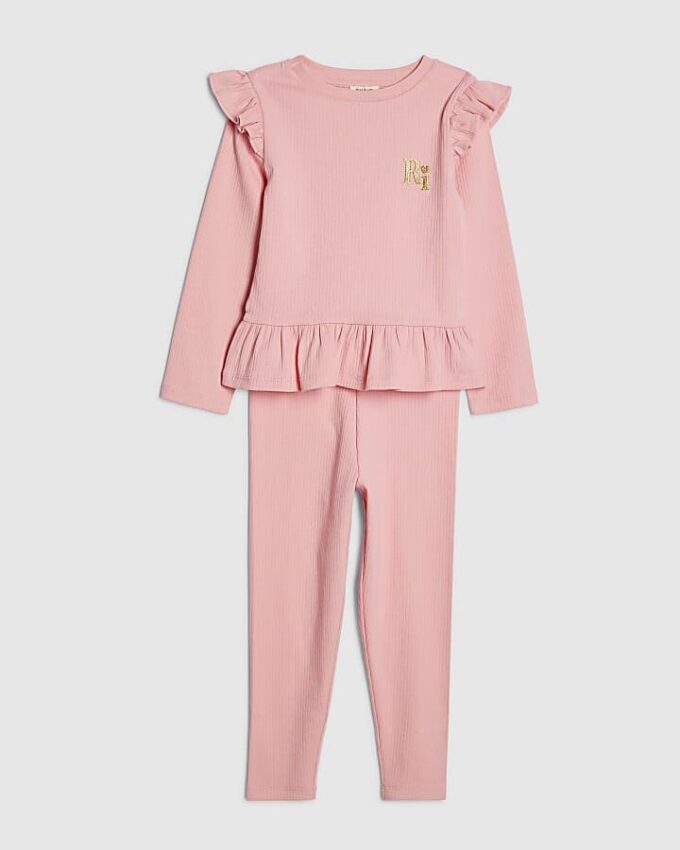 Mini Girls Pink RI Waistband Ribbed Set