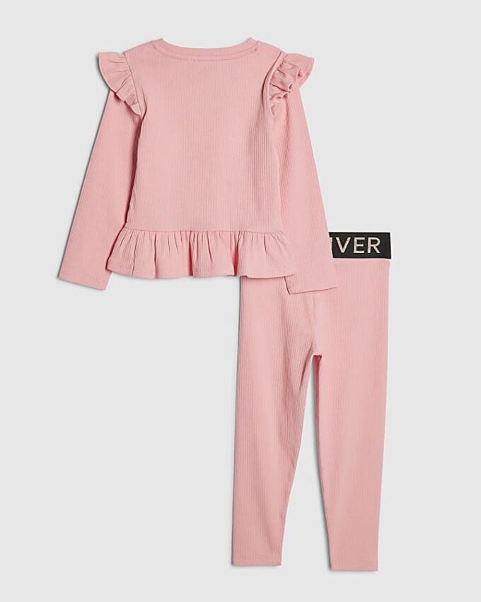 Mini Girls Pink RI Waistband Ribbed Set