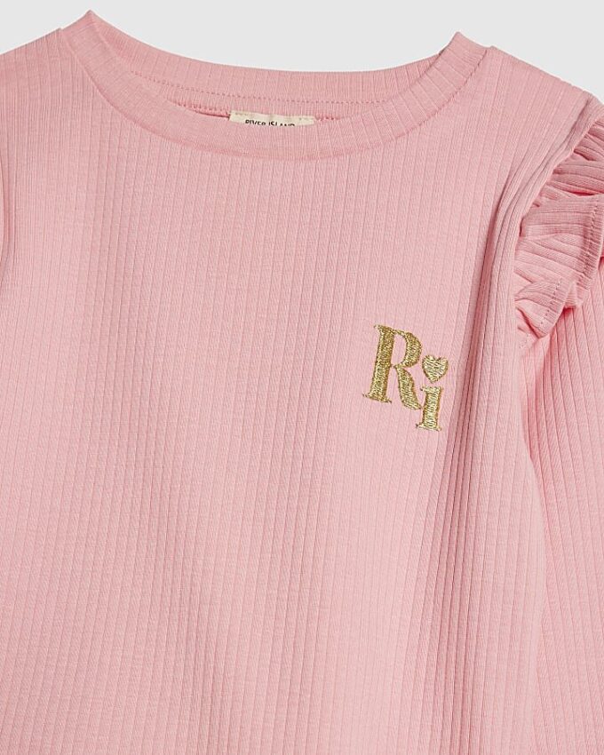 Mini Girls Pink RI Waistband Ribbed Set