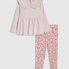 Mini Girls Pink Rib Collar Peplum Top Set