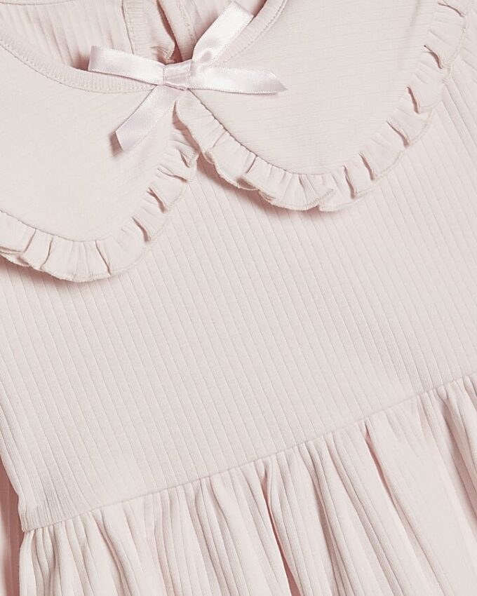 Mini Girls Pink Rib Collar Peplum Top Set