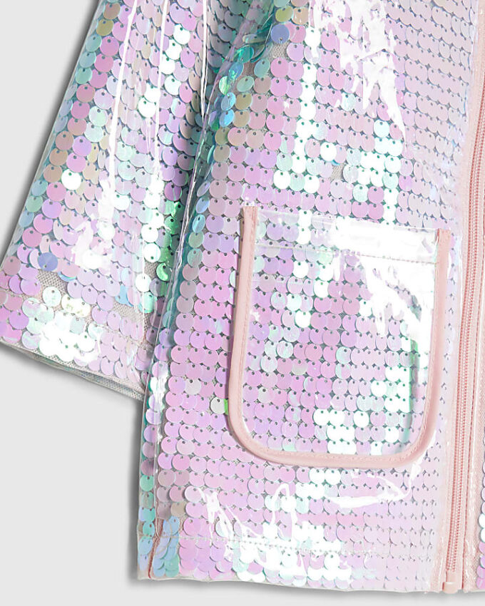 Mini Girls Pink Sequin Raincoat