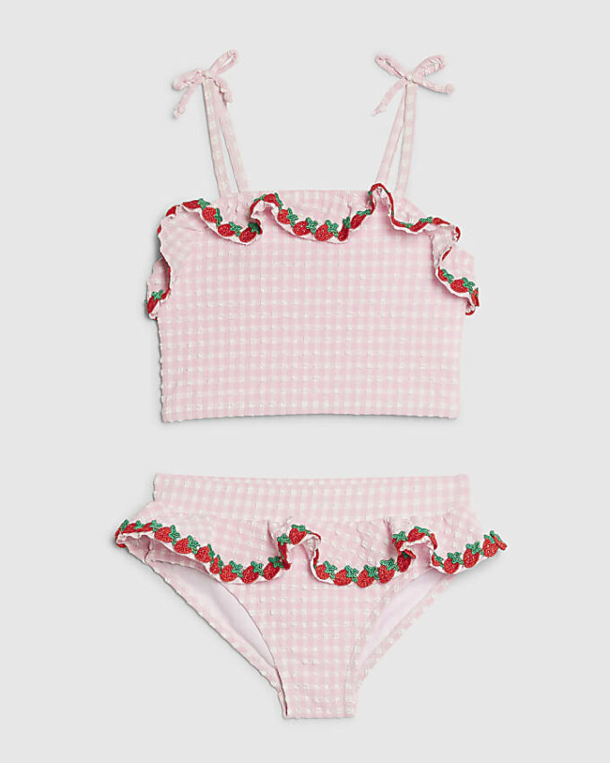 Mini Girls Pink Strawberry Tankini Set