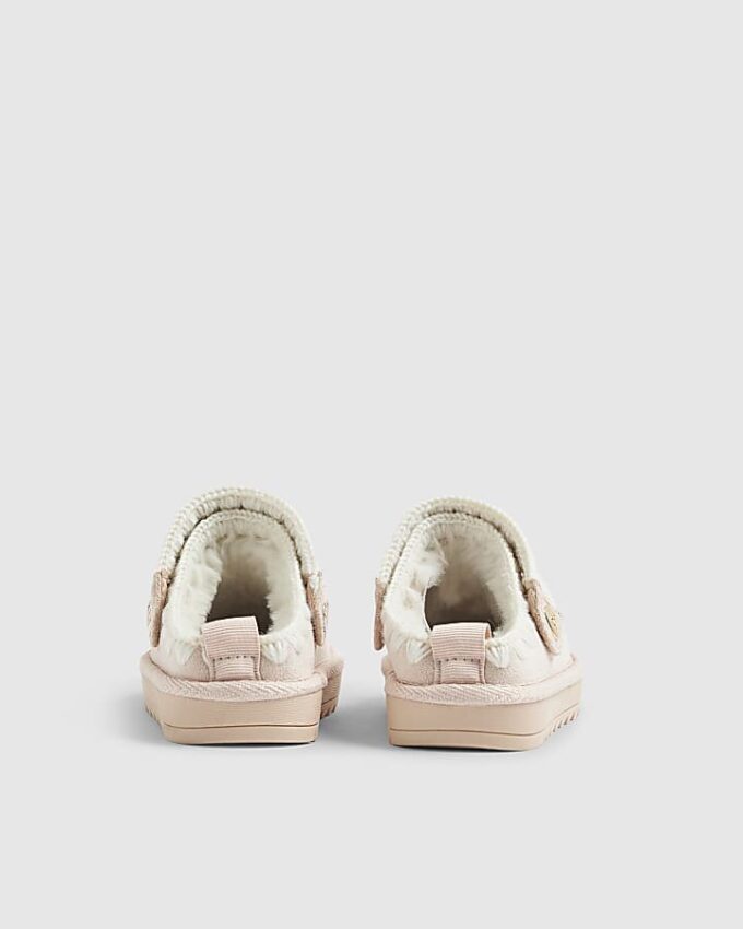Mini Girls Pink Whipstitch Strap Slippers