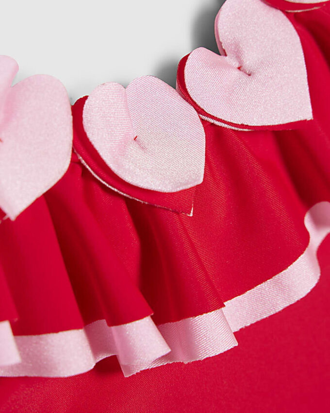 Mini Girls Red Heart Frill Swimsuit