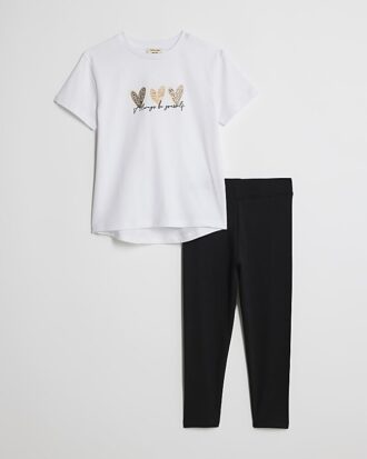 Mini Girls White Trio Heart T-Shirt Set