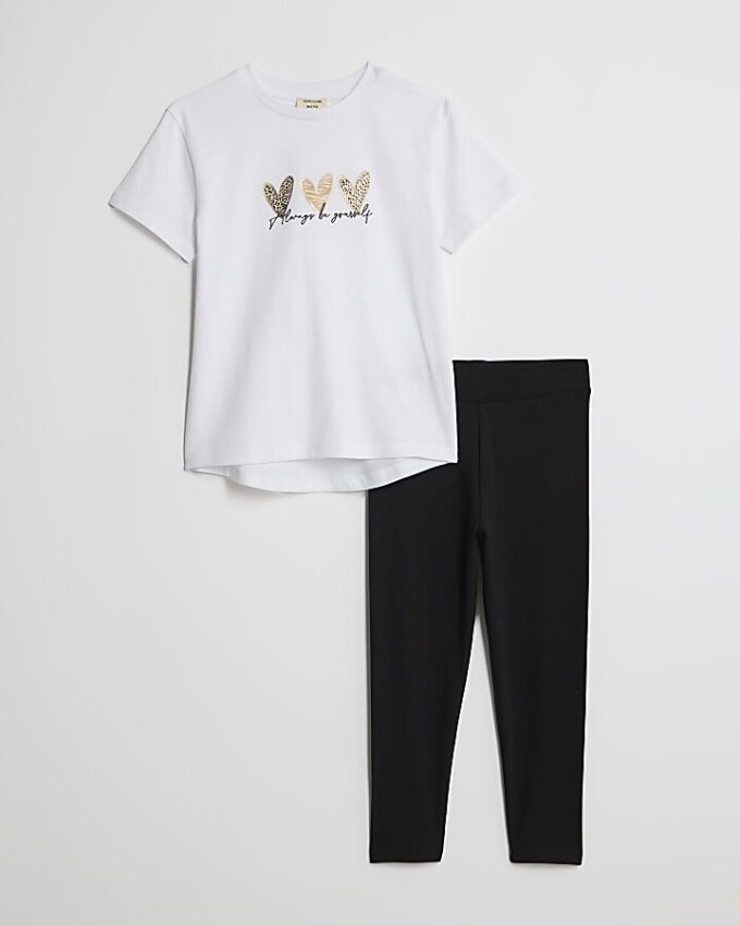 Mini Girls White Trio Heart T-Shirt Set