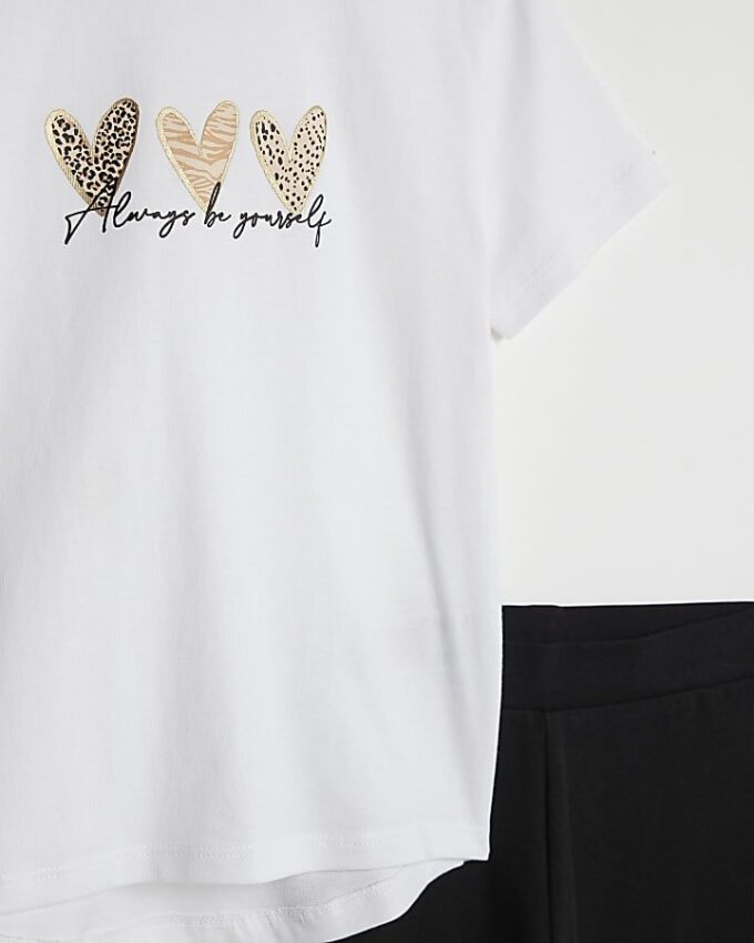 Mini Girls White Trio Heart T-Shirt Set