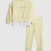 Mini Girls Yellow Broderie Hem Sweatshirt Set