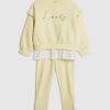 Mini Girls Yellow Broderie Hem Sweatshirt Set