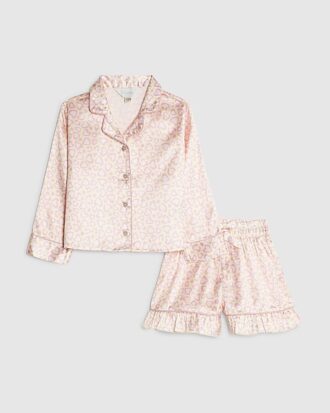 Mini Girls Yellow Leopard Satin Pyjama’s Set