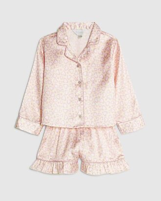 Mini Girls Yellow Leopard Satin Pyjama’s Set