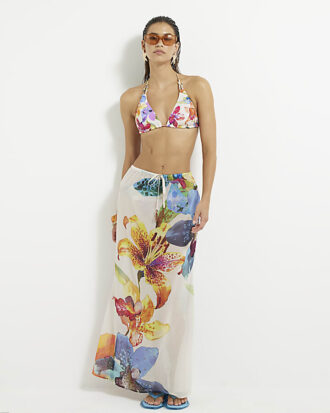 Multi Colour Tropical Print Maxi Beach Skirt